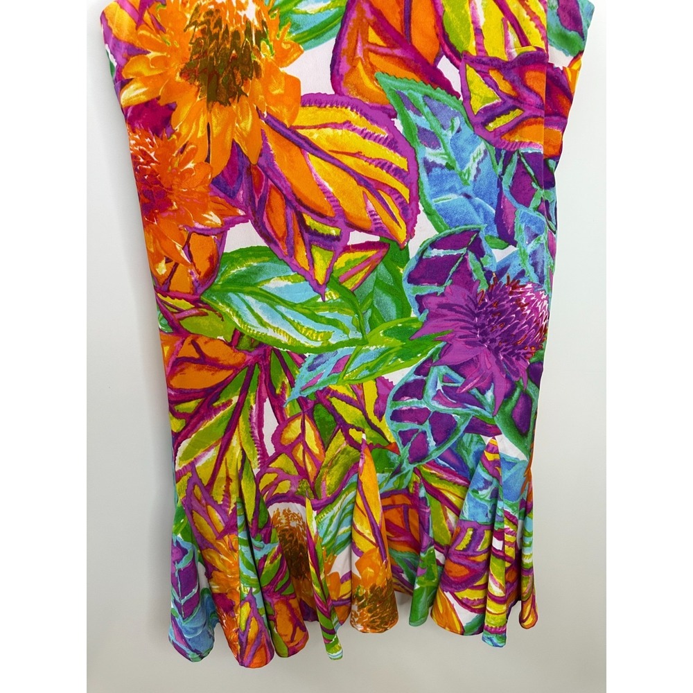Lauren Ralph Lauren Tropical Floral V-Neck Ruffle Drop Waist Mini Dress Size 12 - Picture 5 of 13